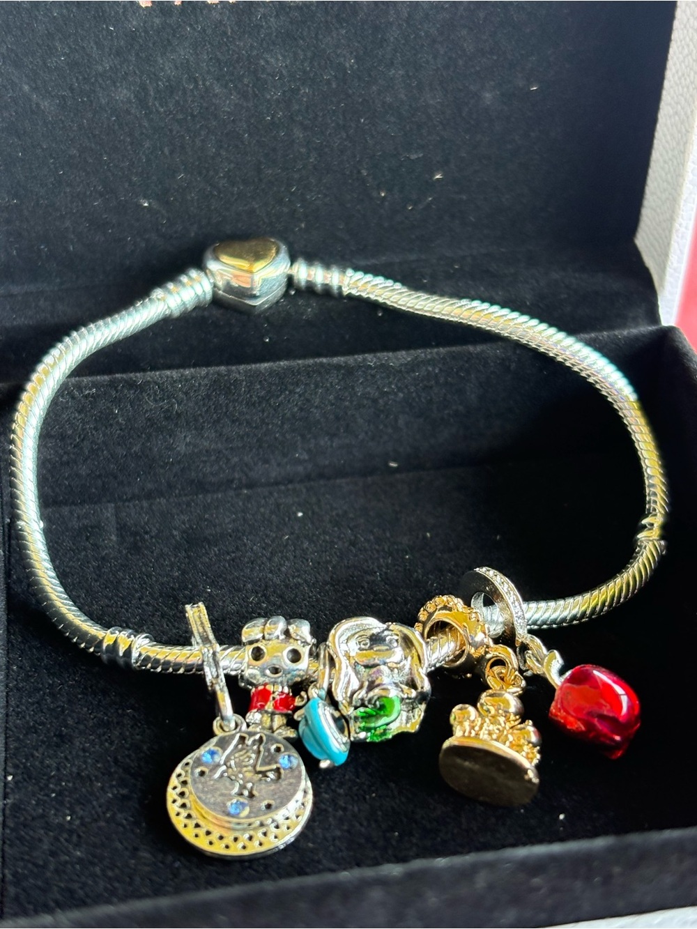 Sterling-Style Charm Bracelet with Red, Gold and Multicolor Charms